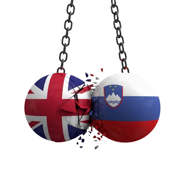 Reino Unido e Eslovénia bandeira bolas políticas esmagar em cada — Fotografia de Stock