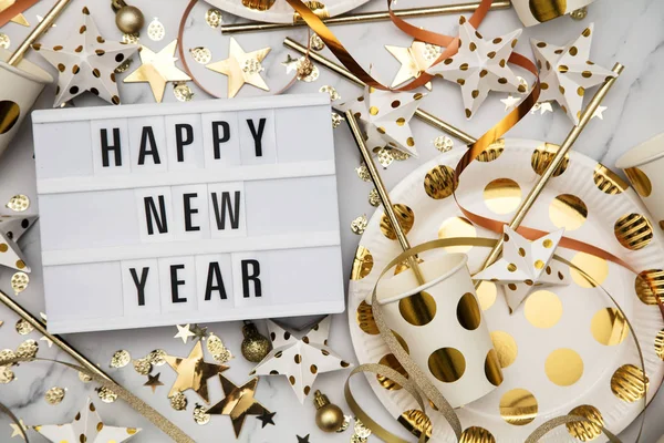 Frohes neues Jahr Lightbox Feier Nachricht mit Luxus-Gold par — Stockfoto