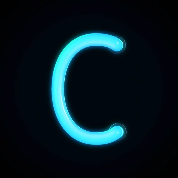 Blue neon glowing light letter C capital letter. 3D rendering