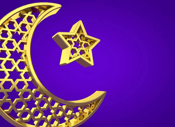 Ramadan Kareem Mond und Stern. 3D-Darstellung — Stockfoto