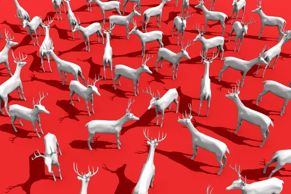 Festive Christmas Reindeer Red Background Rendering — 图库照片