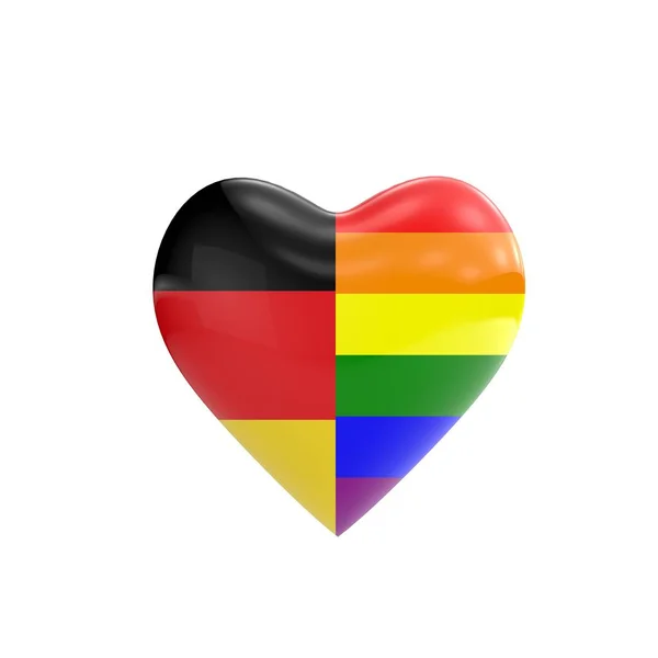 Bandera de Alemania y gay LGBT arco iris bandera forma de corazón. Derechos de los homosexuales —  Fotos de Stock