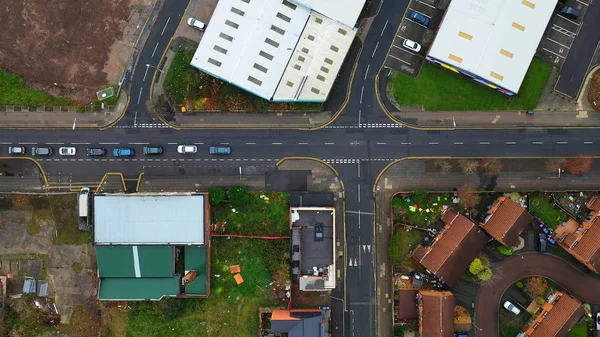 Vista aérea de una zona industrial con almacenes en el Reino Unido — Foto de Stock