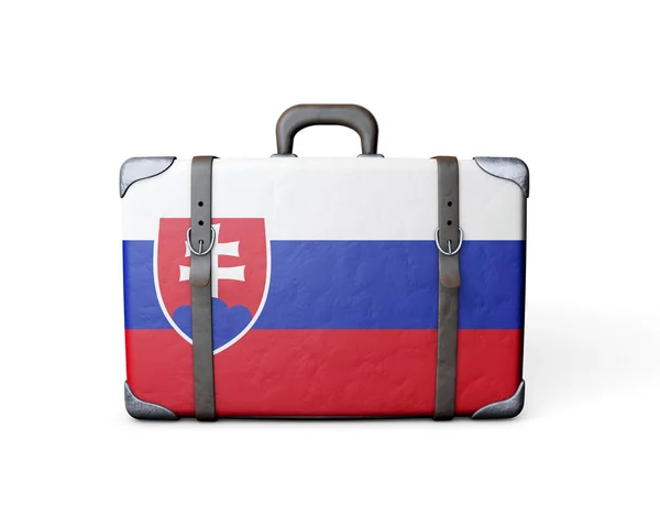 Флаг Словакии на винтажном кожаном чемодане. 3D рендеринг — стоковое фото