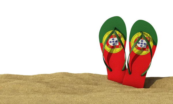 Португальський прапор перевертає сандалі на білому тлі. 3d Render — стокове фото