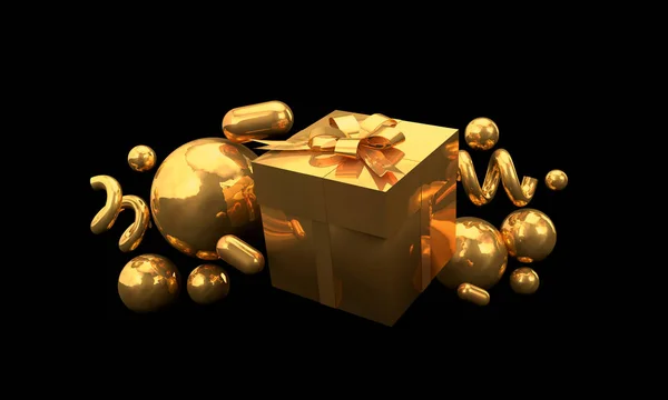 Сезонні святкові подарункові коробки з різнокольоровими прикрасами. 3D рендеринг — стокове фото