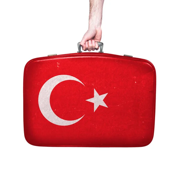 Turkey Flag Vintage Leather Suitcase — Stock Photo, Image