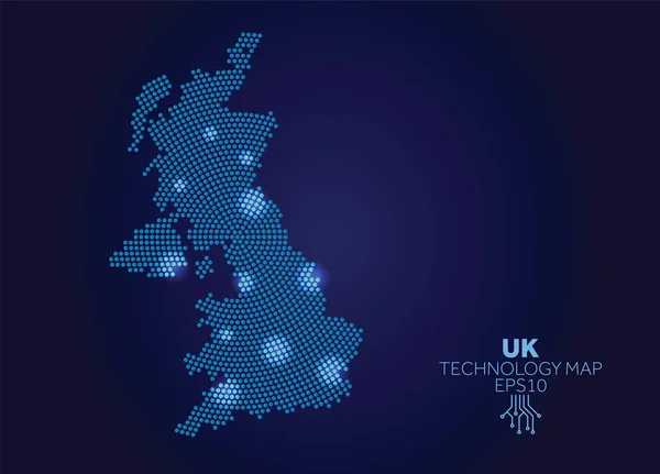Mapa Tecnológico Punteado Del Reino Unido Concepto Moderno Comunicación Datos — Foto de Stock