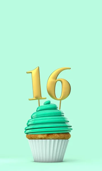 Número Cupcake Celebración Cumpleaños Verde Menta Renderizado —  Fotos de Stock