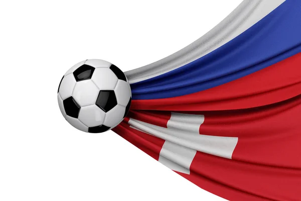 Rusland en Zwitserland vlag met een voetbal. 3d Rendering — Stockfoto