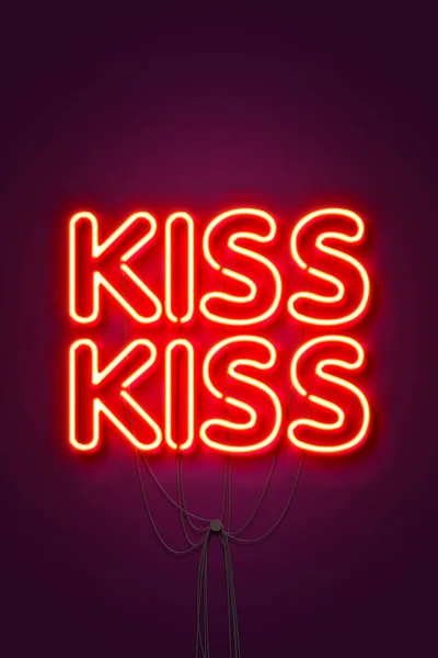 Beso beso - signo de neón un fondo púrpura. Fondo de San Valentín —  Fotos de Stock