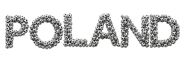 Poland word made from a football soccer ball texture. 3D Renderi — Stock Photo, Image