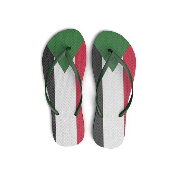 Sudan flagga flip flopp sandaler på en vit bakgrund. 3D-konvertering — Stockfoto