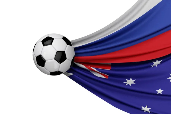 Drapeau russe et australien avec un ballon de football. Rendu 3D — Photo