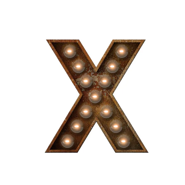 Fonte Rusted metal letter X light bulb. Rendu 3D — Photo