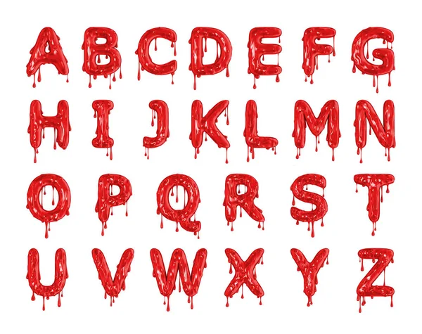 Vermelho gotejamento de sangue halloween alfabeto letras. Renderização 3D — Fotografia de Stock