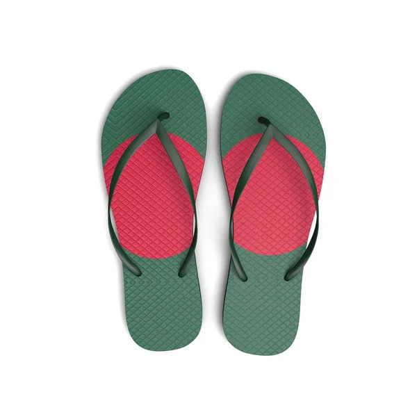 Bangladesh Flagge Flip-Flop-Sandalen auf weißem Hintergrund. 3d rend — Stockfoto