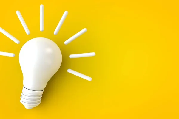 Weiße Glühbirne vor gelbem Hintergrund, helles Ideenkonzept — Stockfoto