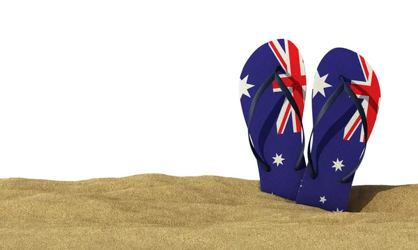 Australien flagga flip flopp sandaler på en vit bakgrund. 3d Rende — Stockfoto