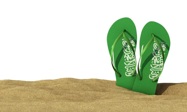 Прапор Саудівської Аравії відкидає осколкові сандалі на білому тлі. 3d Re — стокове фото