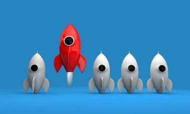 Roket uzay gemisi. Girişim konsepti. 3d Hazırlama