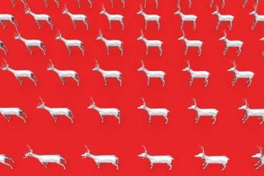 Kırmızı arka planda Noel geyiği kutlaması. 3d Hazırlama