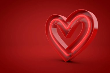 Kırmızı neon sevgililer günü kalbi. 3d Hazırlama