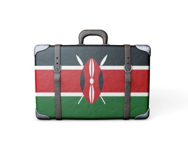 Kenya bayrağı eski bir deri bavulda. 3d Hazırlama