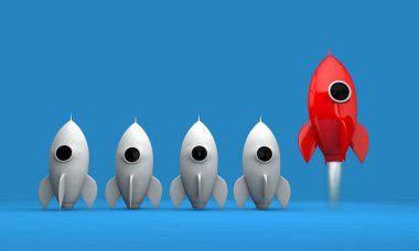 Roket uzay gemisi. Girişim konsepti. 3d Hazırlama