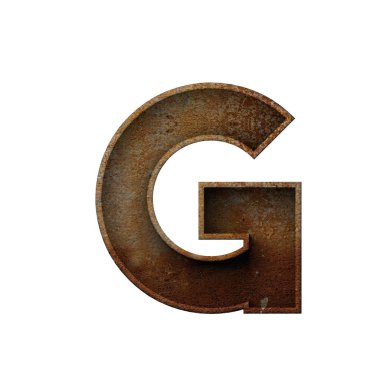 Letter G grunge rusted font. 3D Rendering