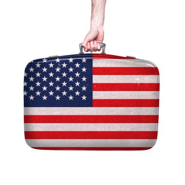 Eski bir deri bavul üzerinde Amerikan bayrağı.