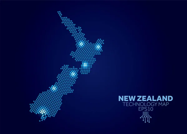 Neuseeland Punktierte Technologie Landkarte Modernes Datenkommunikationskonzept — Stockfoto