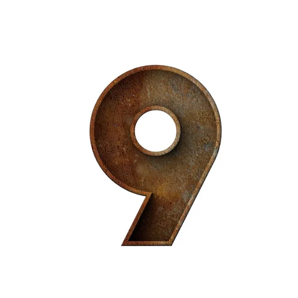 Numer 9, zardzewiała czcionka. 3d Renderowanie — Zdjęcie stockowe