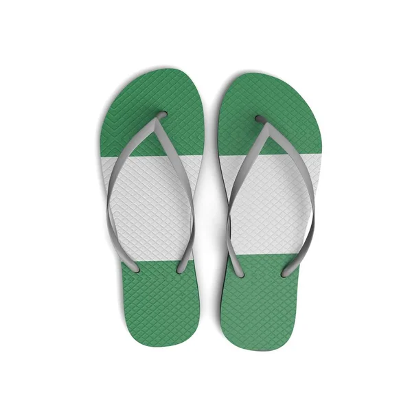 Nigeria vlag flip flop sandalen op een witte achtergrond. 3d Renderi — Stockfoto