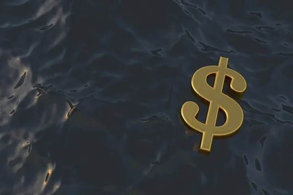 Dólar símbolo de moneda en el mar. Ahogamiento en deuda financiera proble — Foto de Stock