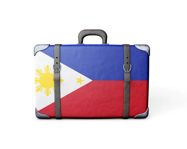 Philippines flag on a vintage leather suitcase. 3D Rendering — Stock Photo, Image