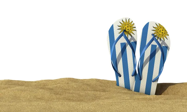 Прапор Уругваю відкидає осколкові сандалі на білому тлі. 3d Renderi — стокове фото