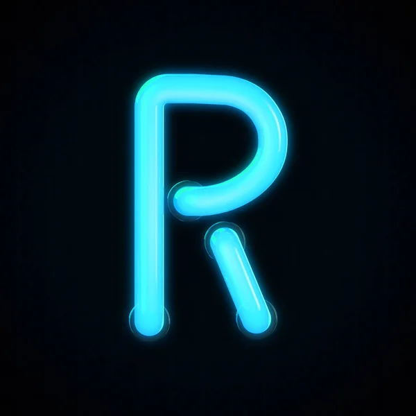 Blue neon glowing light letter R capital letter. 3D rendering — 스톡 사진