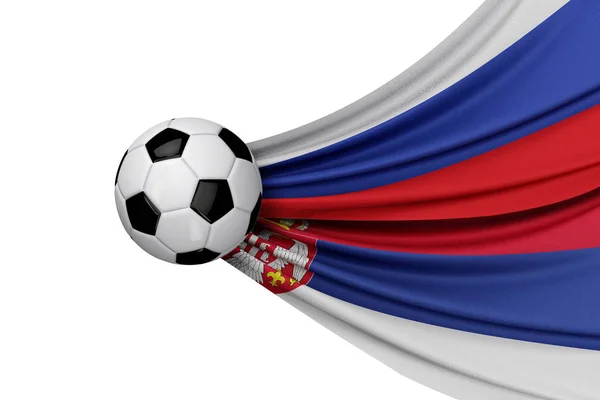 Rússia e Sérvia bandeira com uma bola de futebol. Renderização 3D — Fotografia de Stock