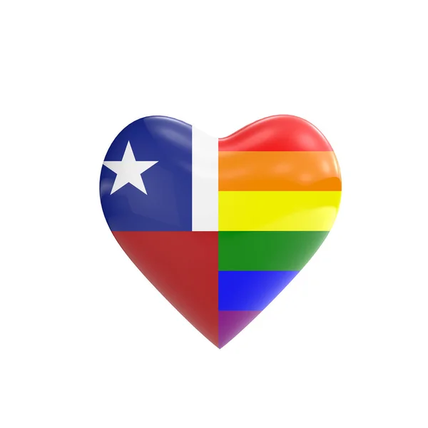 Chile bandeira e gay LGBT arco-íris bandeira forma do coração. Direitos dos homossexuais — Fotografia de Stock
