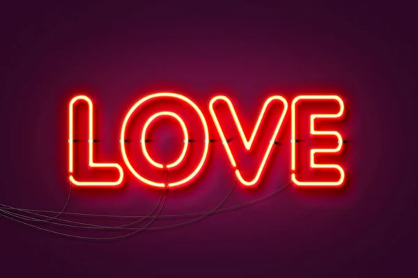 爱情-霓虹灯的背景是紫色的. 情人节背景。 3d — 图库照片