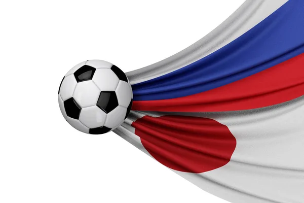 Russland und Japan Flagge mit einem Fußball. 3D-Darstellung — Stockfoto