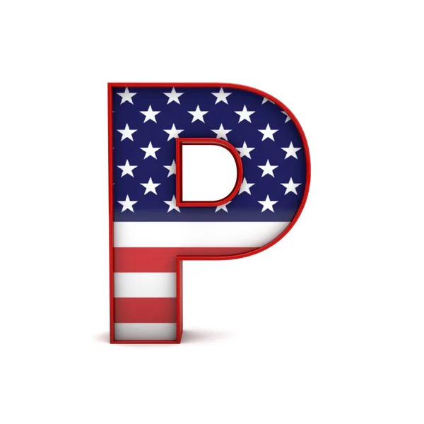 Letter P stars and stripes american flag lettering font. 3D Rend — Stock Photo, Image