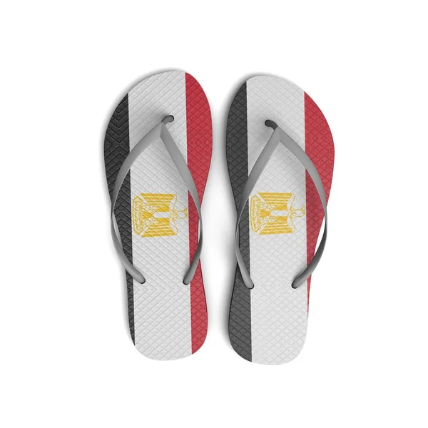 Egypten flagga flip flopp sandaler på en vit bakgrund. 3D-konvertering — Stockfoto