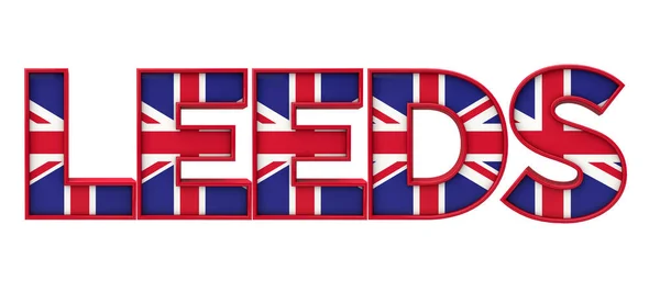 Leeds city word made from union jack flag writing. 3D vykreslování — Stock fotografie