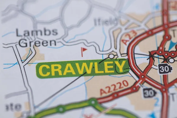 Crawley Standort Straßenkarte. große britische Karte. — Stockfoto