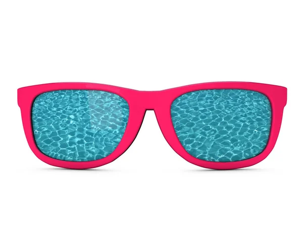 Letnie okulary przeciwsłoneczne z falowanymi odbiciami basenu. 3d Przedłużenie — Zdjęcie stockowe