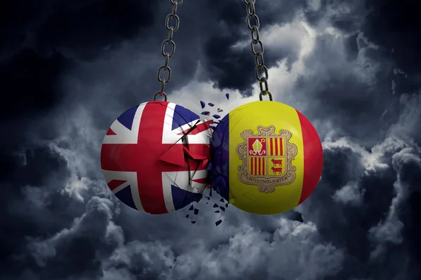 United Kingdom and Andorra flag political balls smash into each — Stock Photo, Image