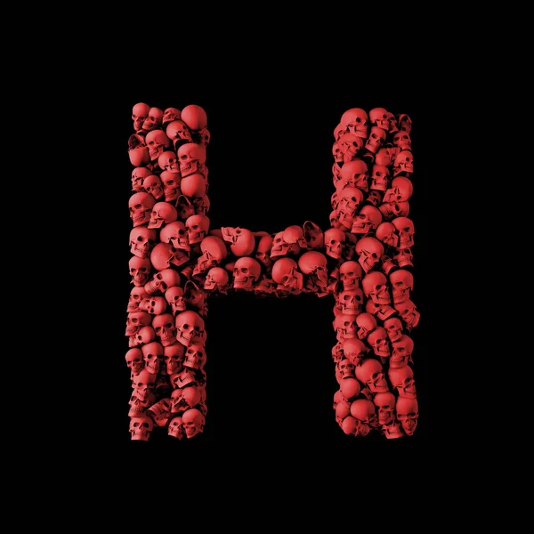 Letter H red skull font. Type made from skulls. 3D Rendering