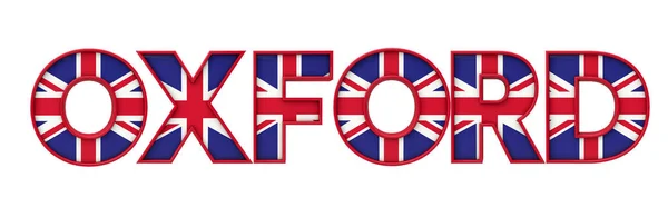 Palavra da cidade de Oxford feita a partir de letras Union Jack Bandeira. Renderi 3D — Fotografia de Stock